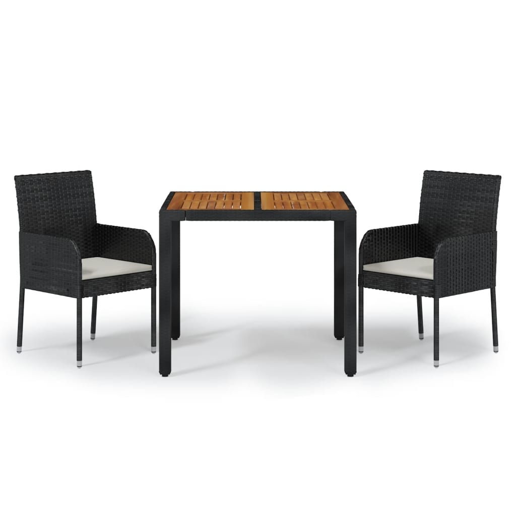3 Piece Garden Dining Set with Cushions Black Poly Rattan