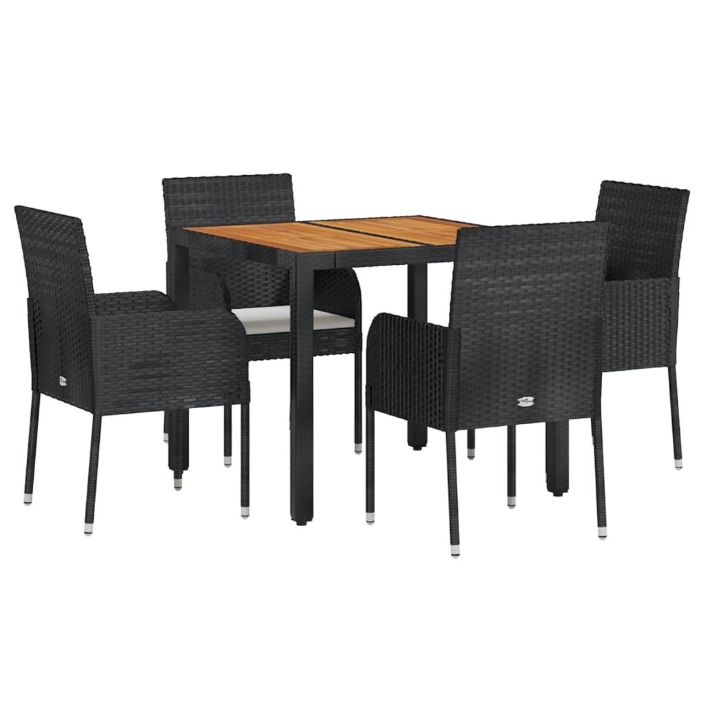 5 Piece Garden Dining Set with Cushions Black Poly Rattan