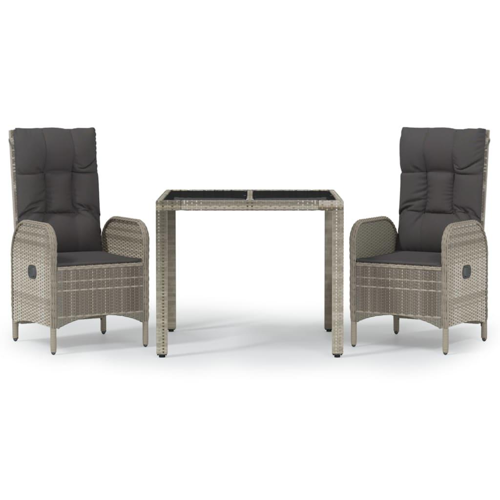 3 Piece Garden Dining Set with Cushions Grey Poly Rattan