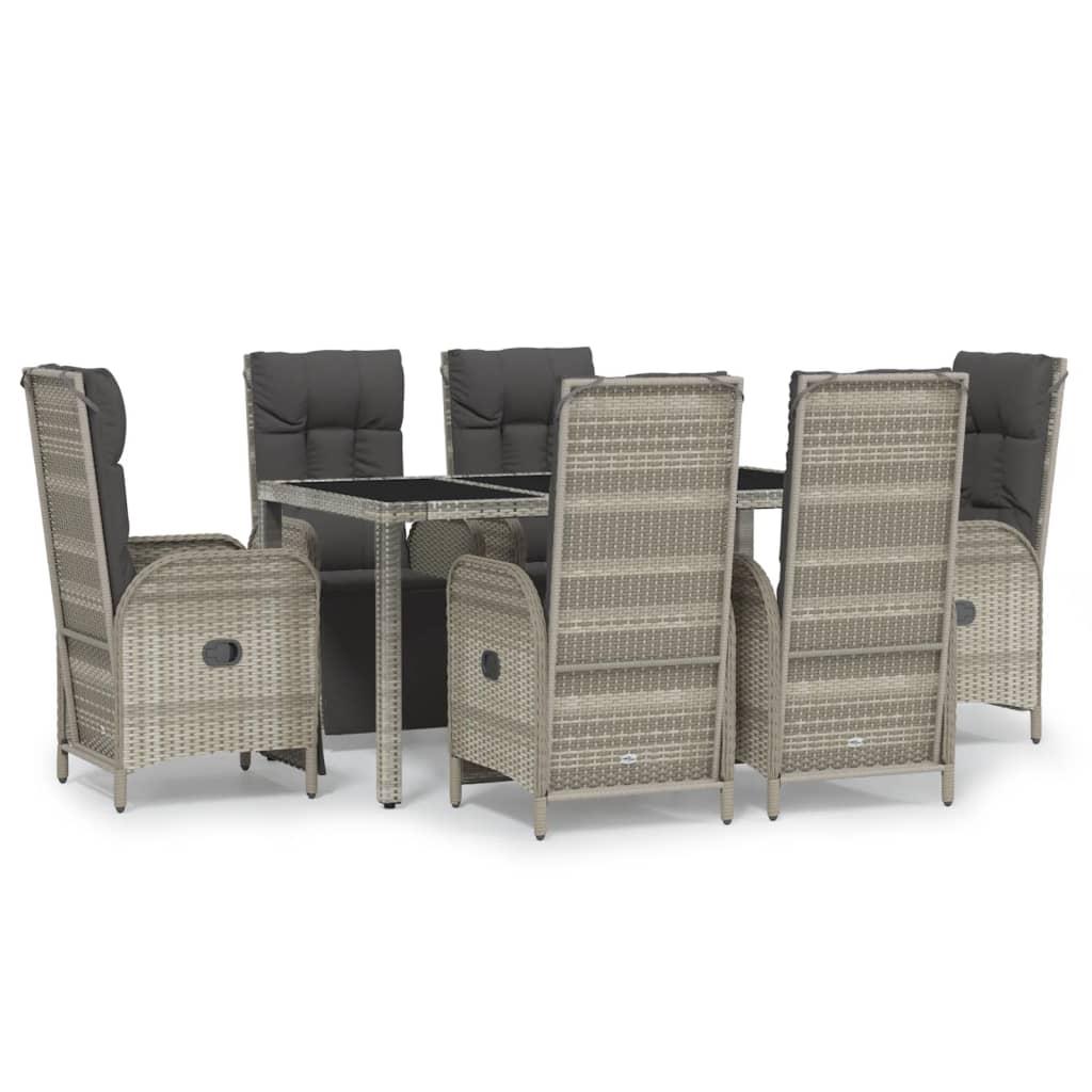 7 Piece Garden Dining Set with Cushions Grey Poly Rattan