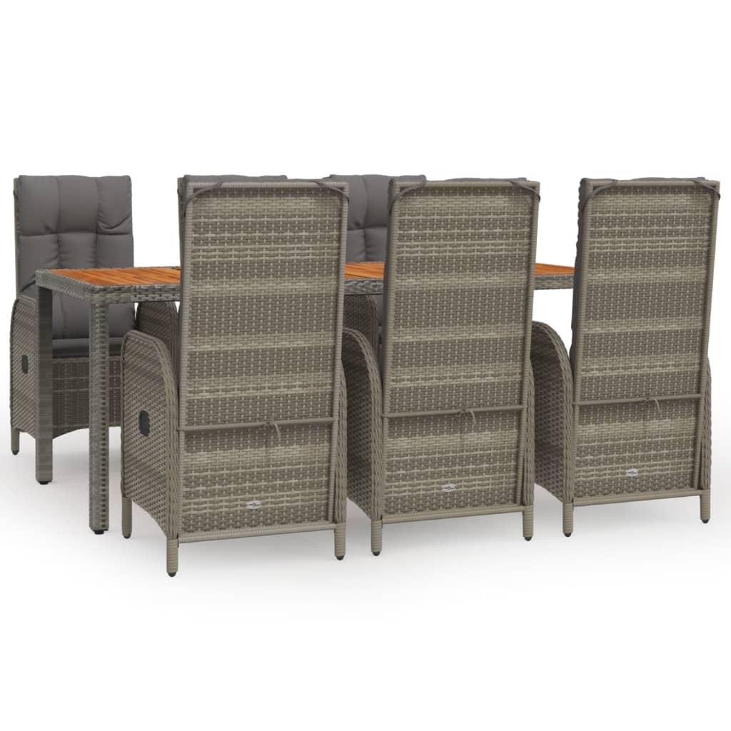 7 Piece Garden Dining Set with Cushions Grey Poly Rattan