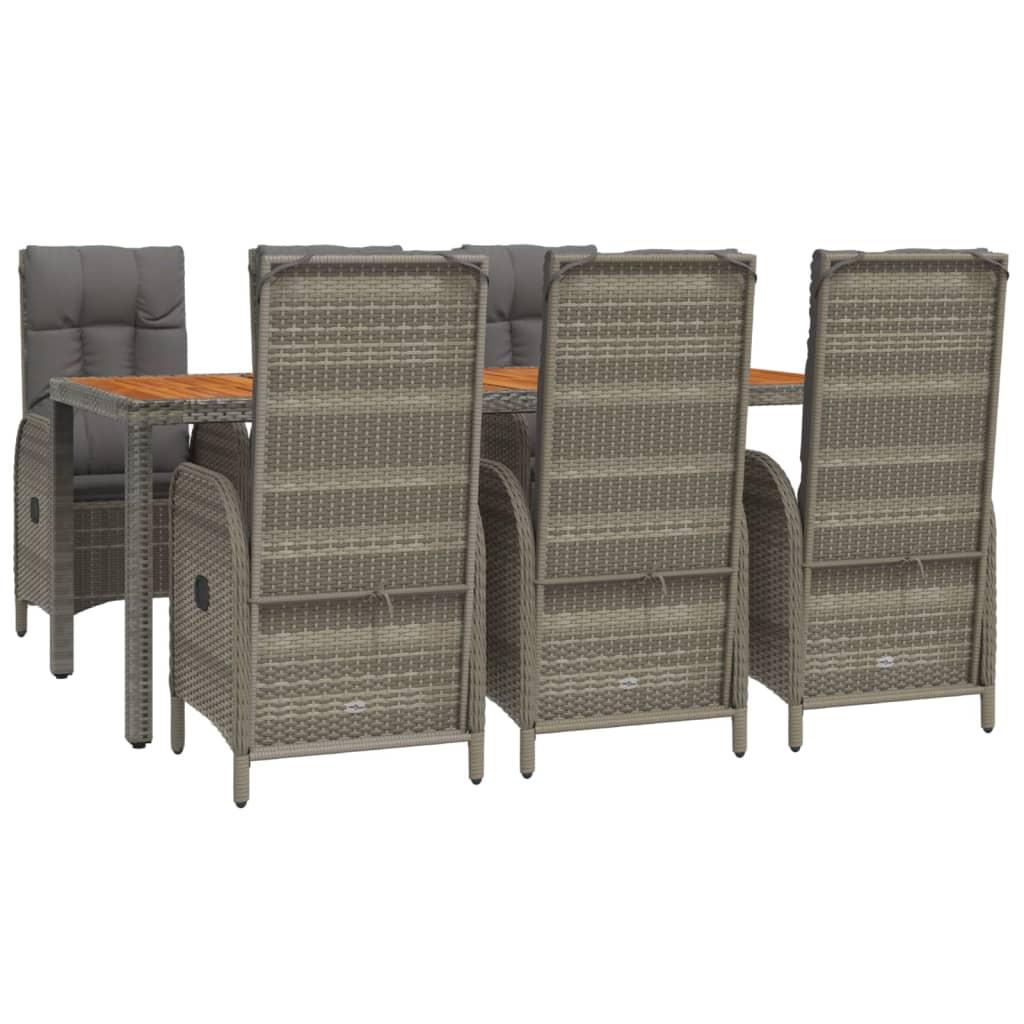 7 Piece Garden Dining Set with Cushions Grey Poly Rattan
