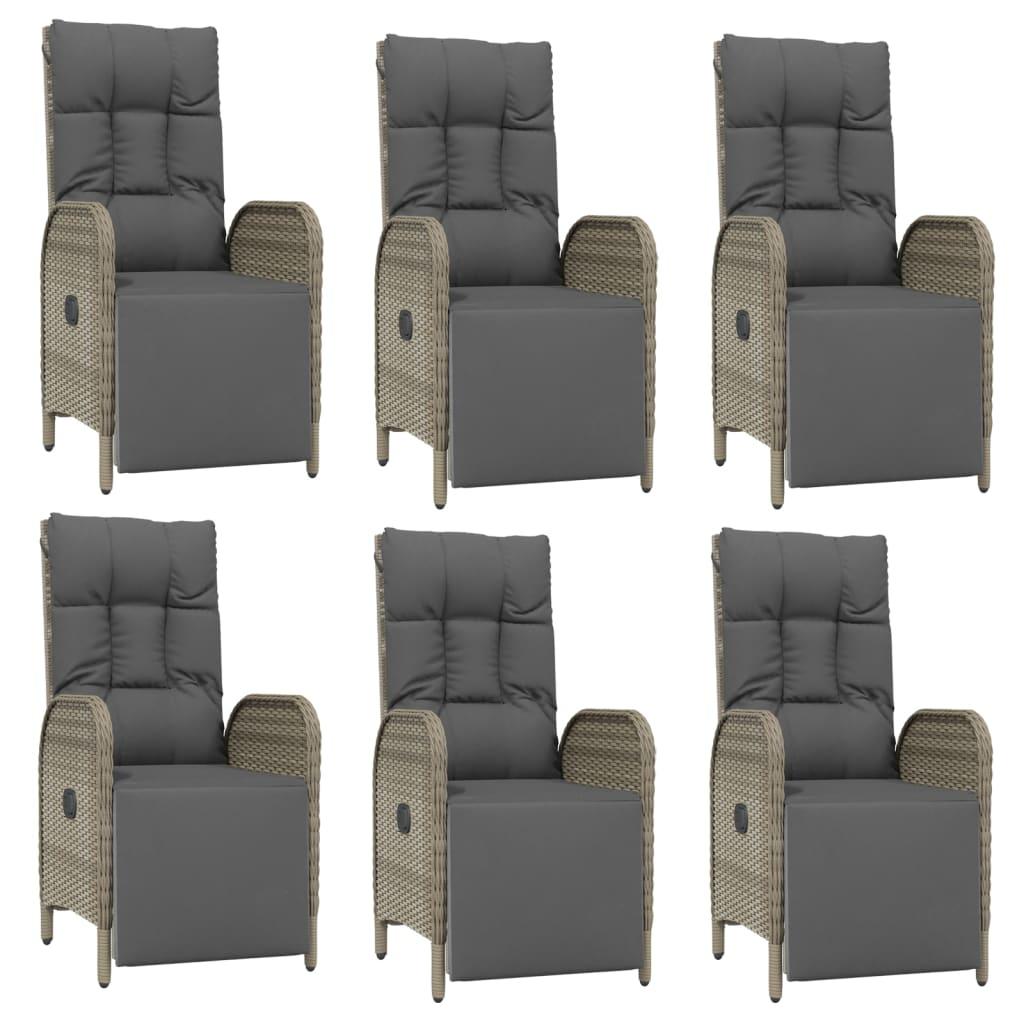 7 Piece Garden Dining Set with Cushions Grey Poly Rattan