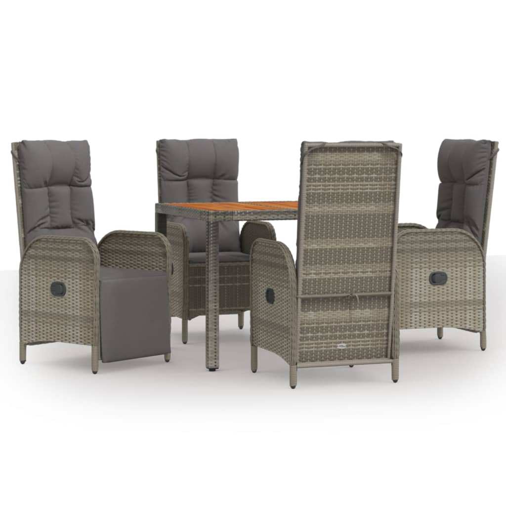 5 Piece Garden Dining Set with Cushions Grey Poly Rattan