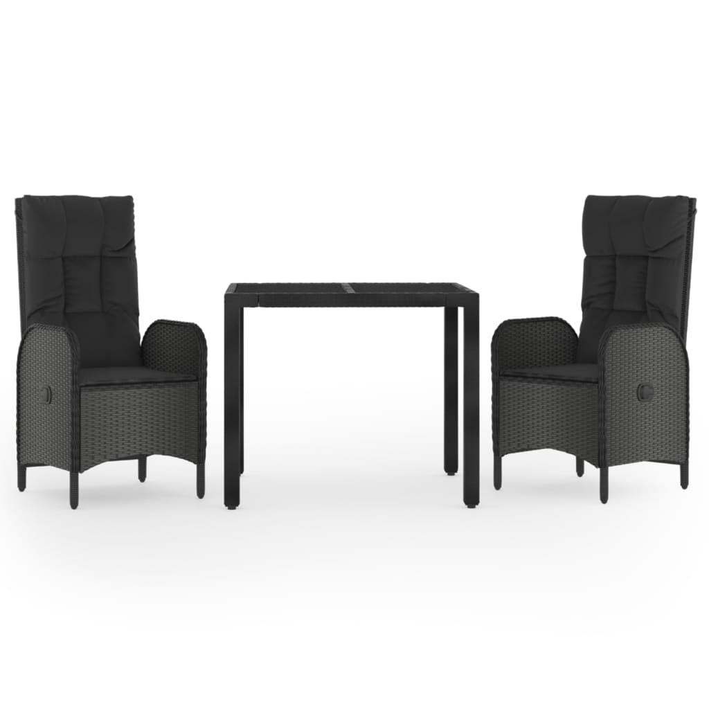 3 Piece Garden Dining Set with Cushions Black Poly Rattan