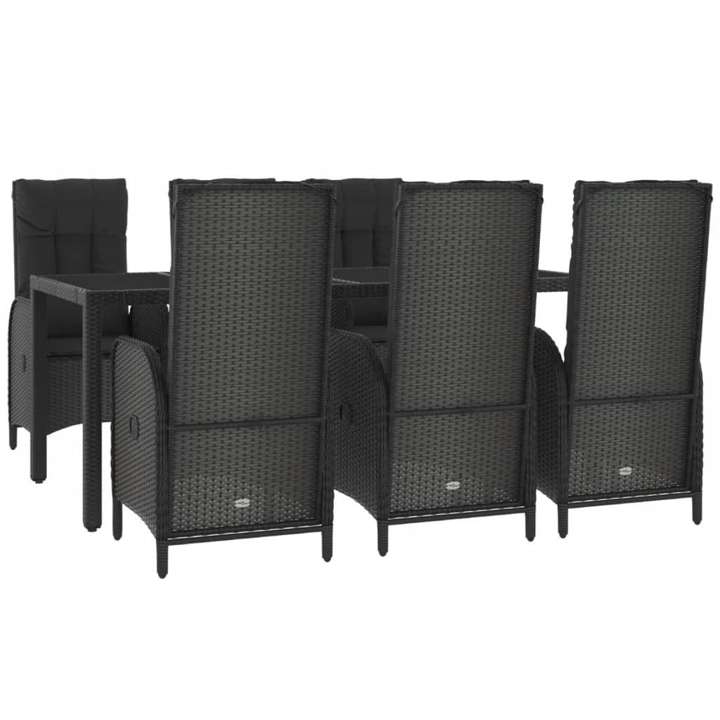 7 Piece Garden Dining Set with Cushions Black and Grey Poly Rattan