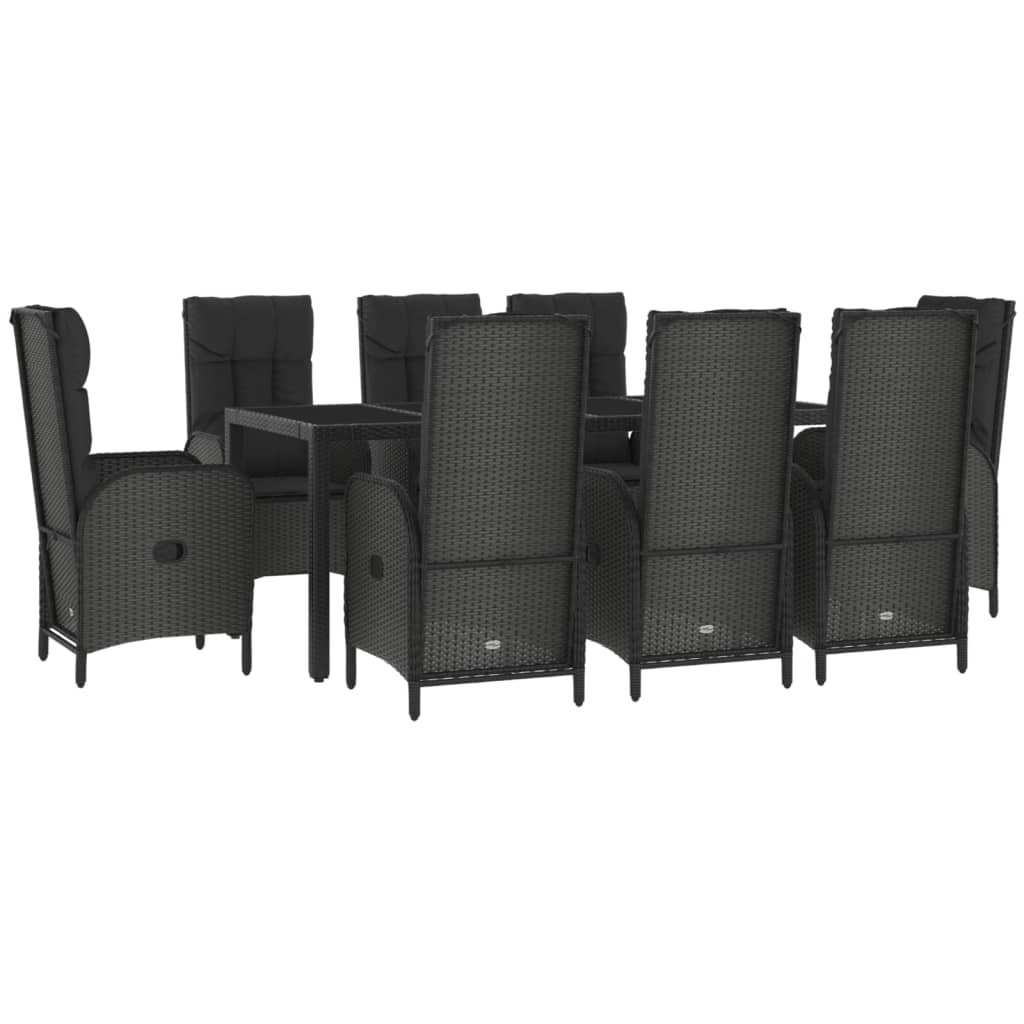 9 Piece Garden Dining Set with Cushions Black and Grey Poly Rattan