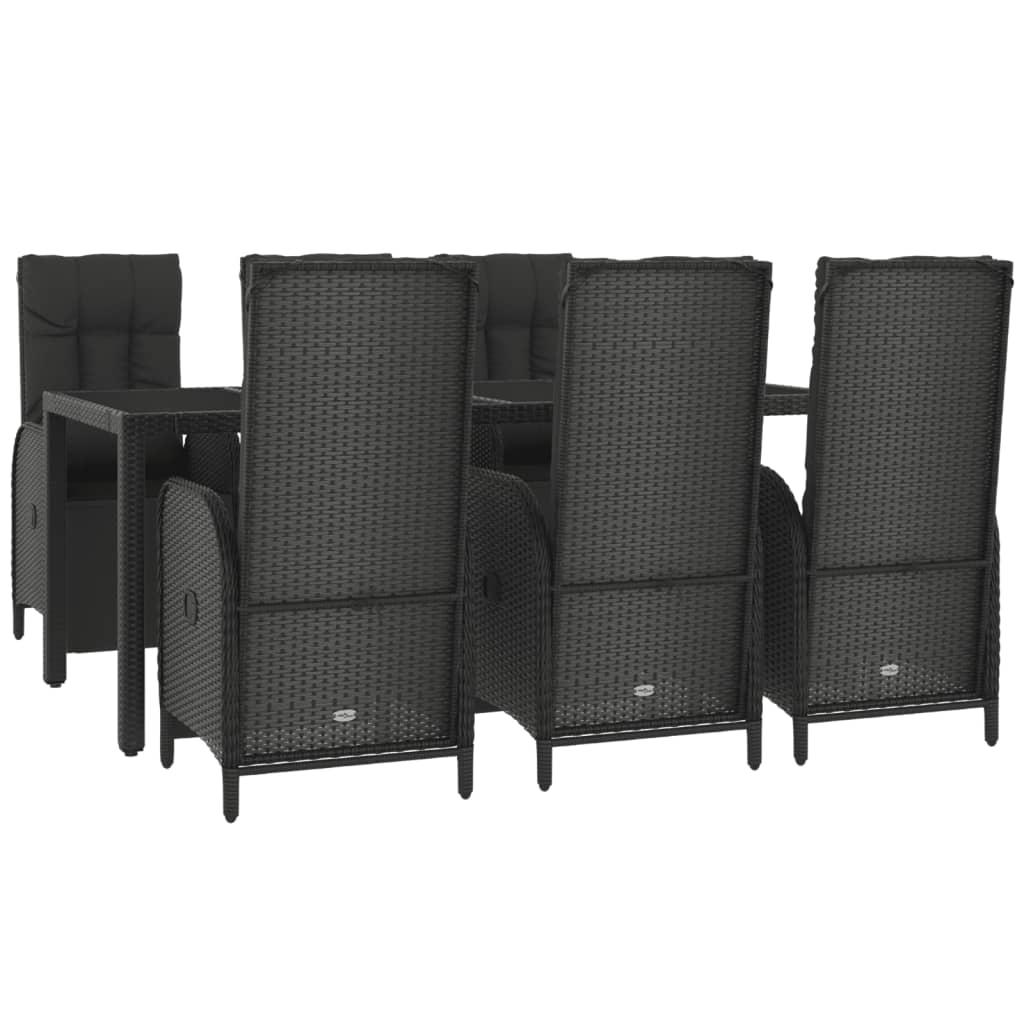 7 Piece Garden Dining Set with Cushions Black Poly Rattan