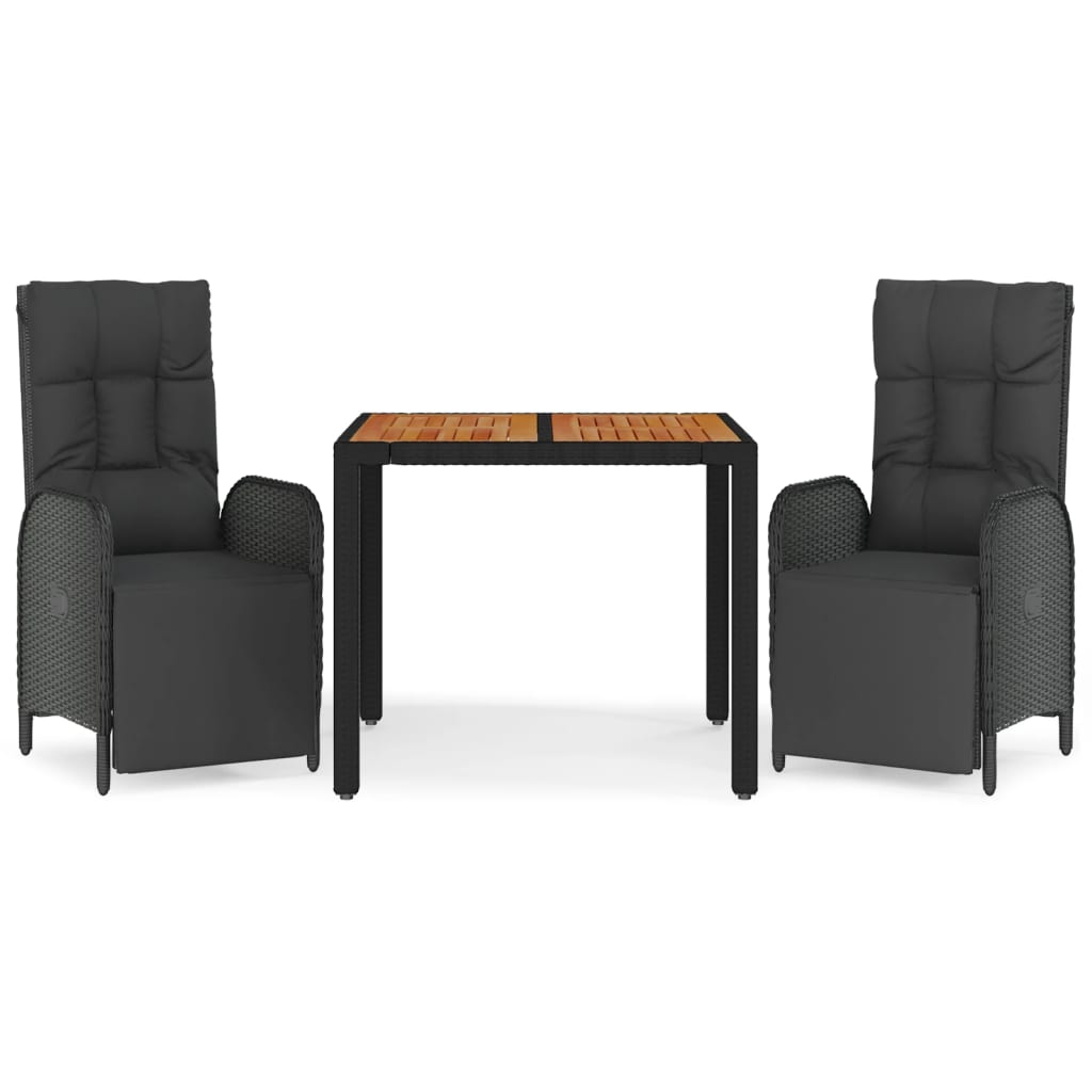3 Piece Garden Dining Set with Cushions Black Poly Rattan
