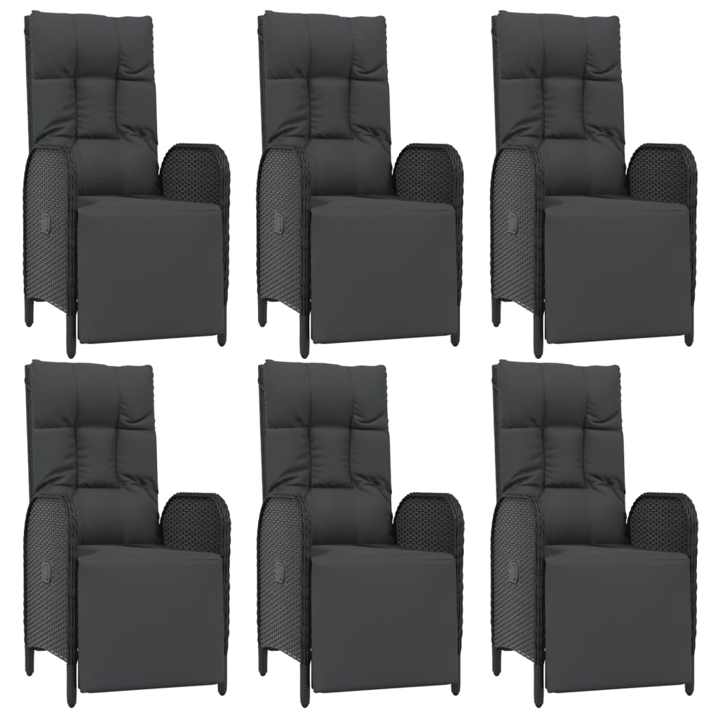 7 Piece Garden Dining Set with Cushions Black Poly Rattan