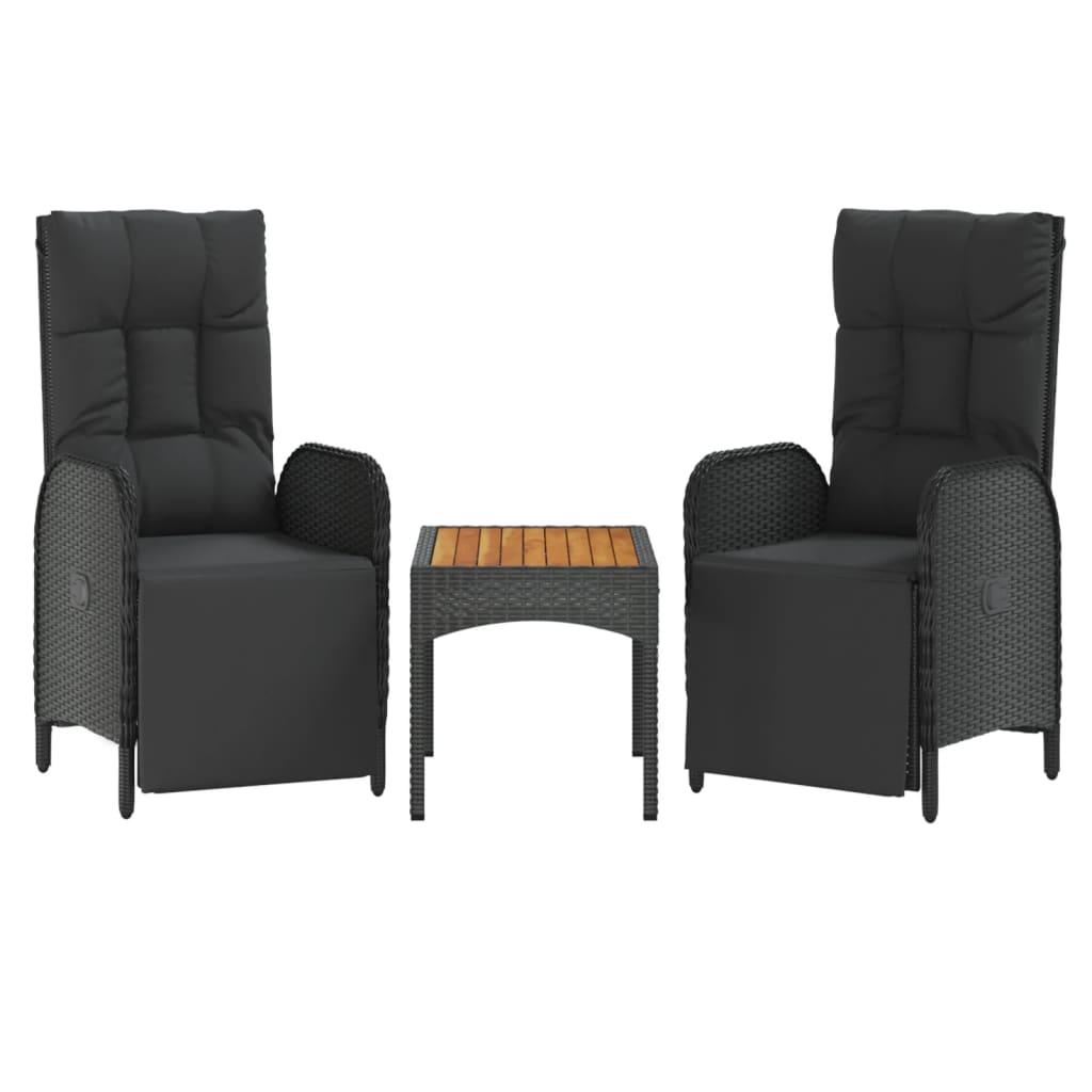 5 Piece Garden Dining Set with Cushions Black Poly Rattan