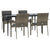 5 Piece Garden Dining Set with Cushions Black and Grey Poly Rattan