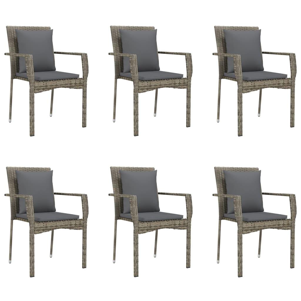7 Piece Garden Dining Set with Cushions Black and Grey Poly Rattan