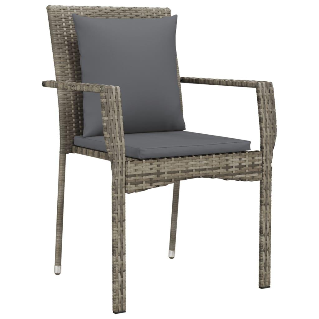 7 Piece Garden Dining Set with Cushions Black and Grey Poly Rattan