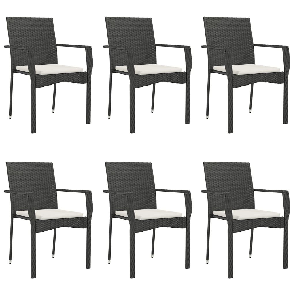 7 Piece Garden Dining Set with Cushions Black Poly Rattan