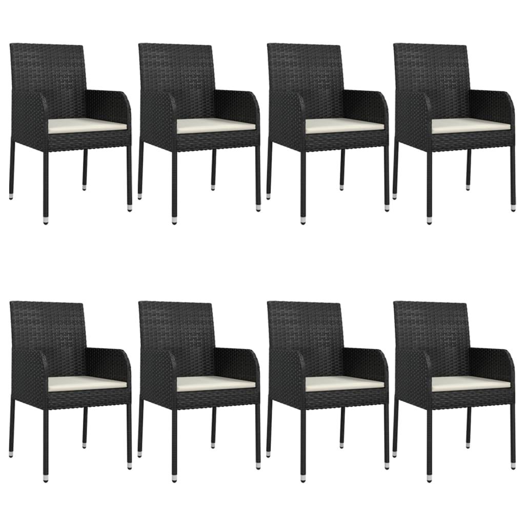 9 Piece Garden Dining Set with Cushions Black Poly Rattan