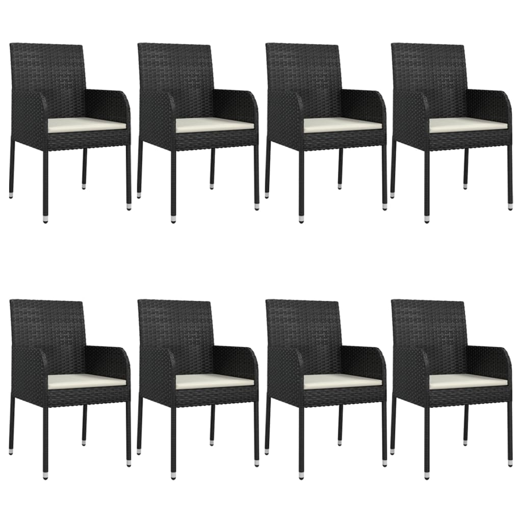 9 Piece Garden Dining Set with Cushions Black Poly Rattan