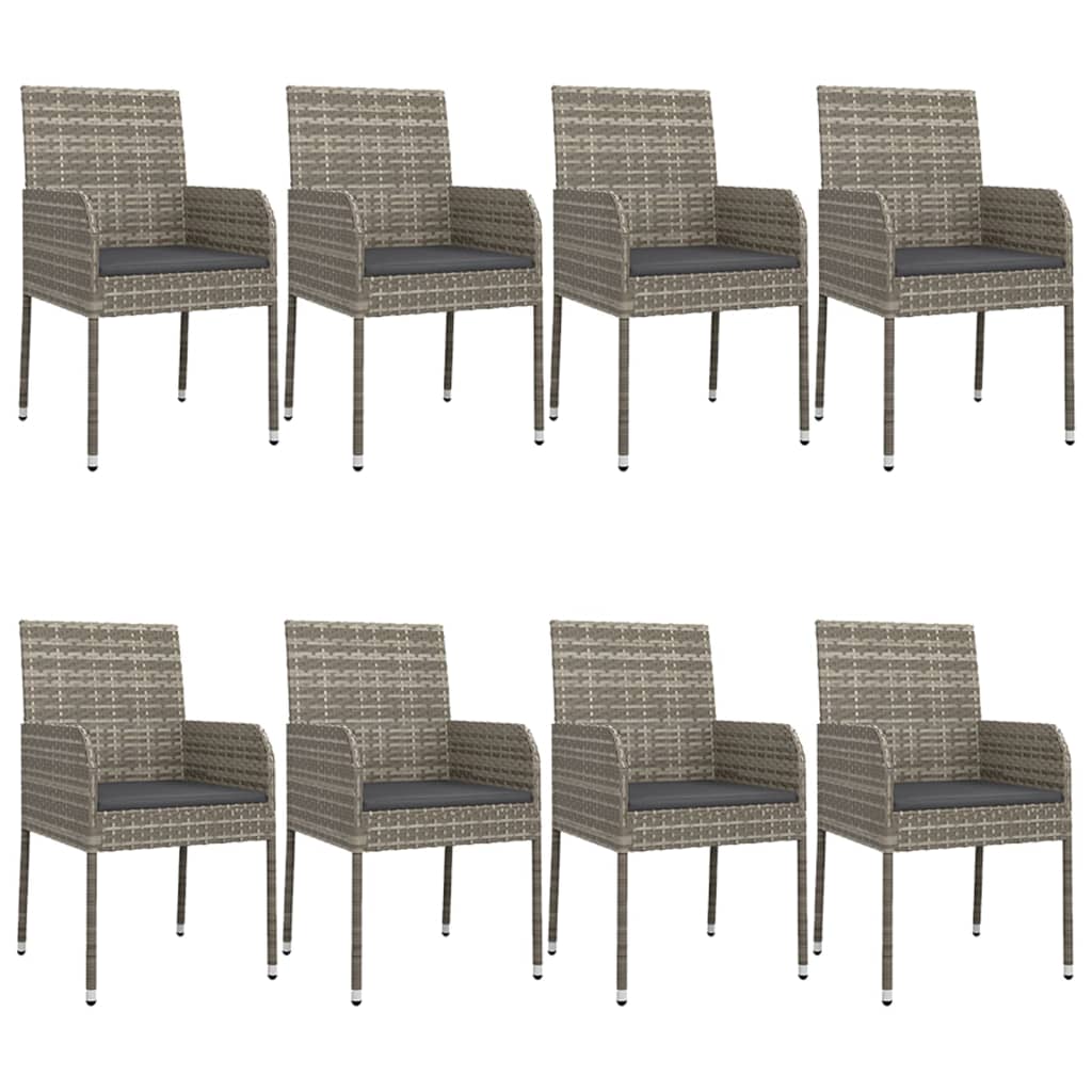 9 Piece Garden Dining Set with Cushions Black and Grey Poly Rattan