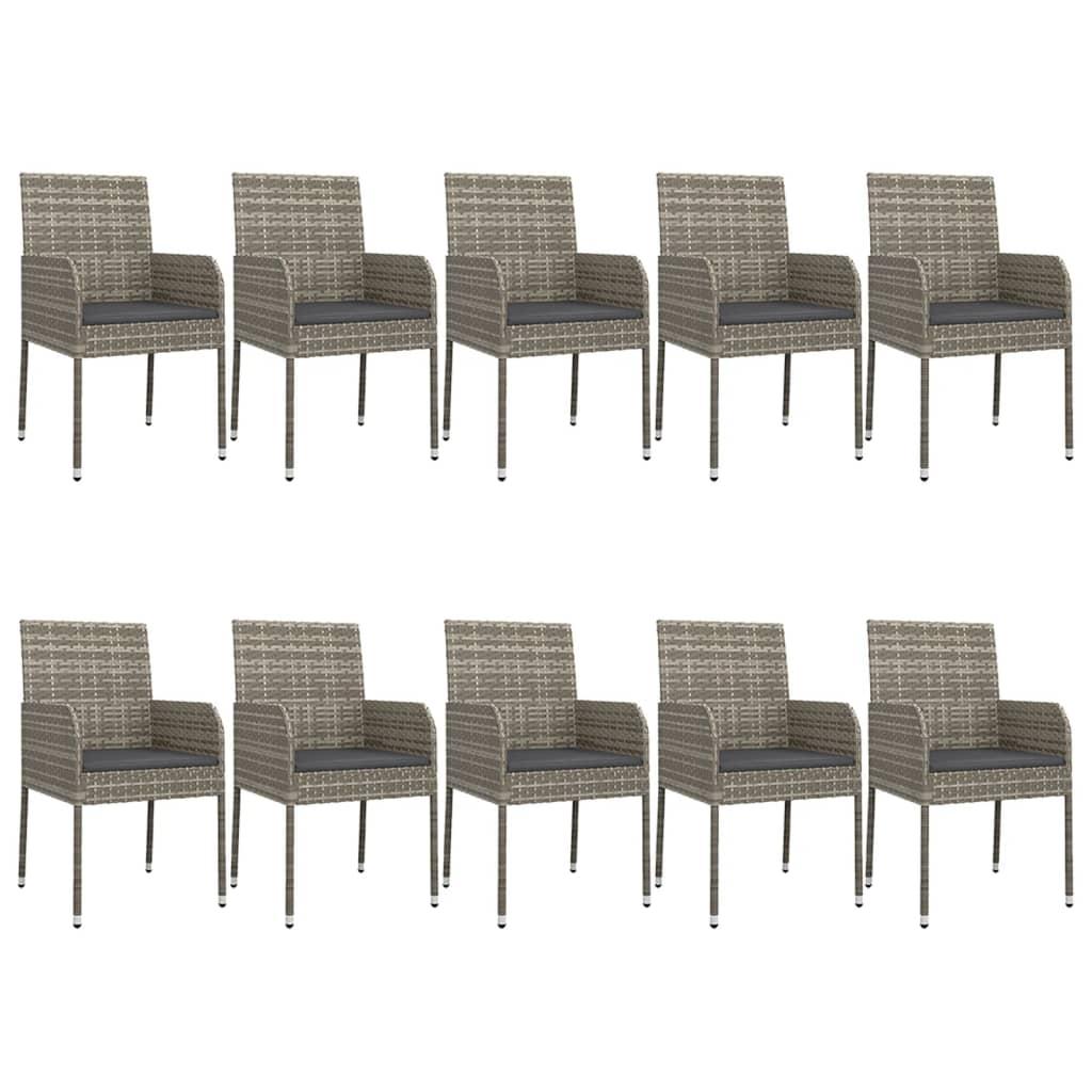 11 Piece Garden Dining Set with Cushions Black and Grey Poly Rattan