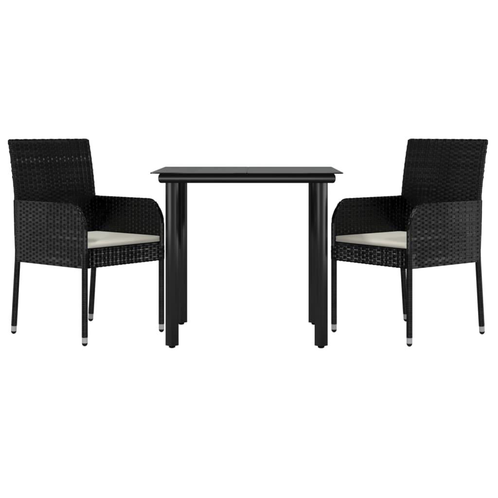 3 Piece Garden Dining Set with Cushions Black Poly Rattan