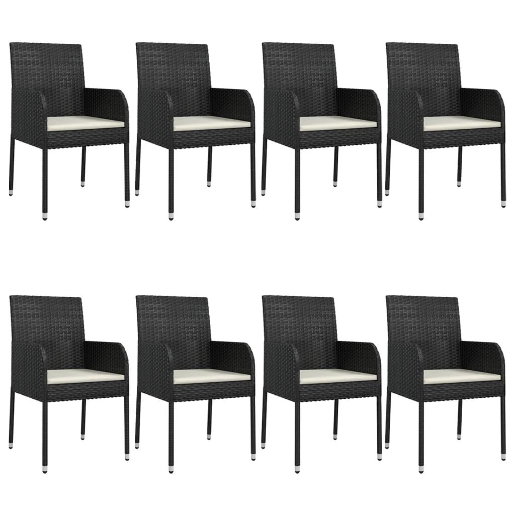 9 Piece Garden Dining Set with Cushions Black Poly Rattan