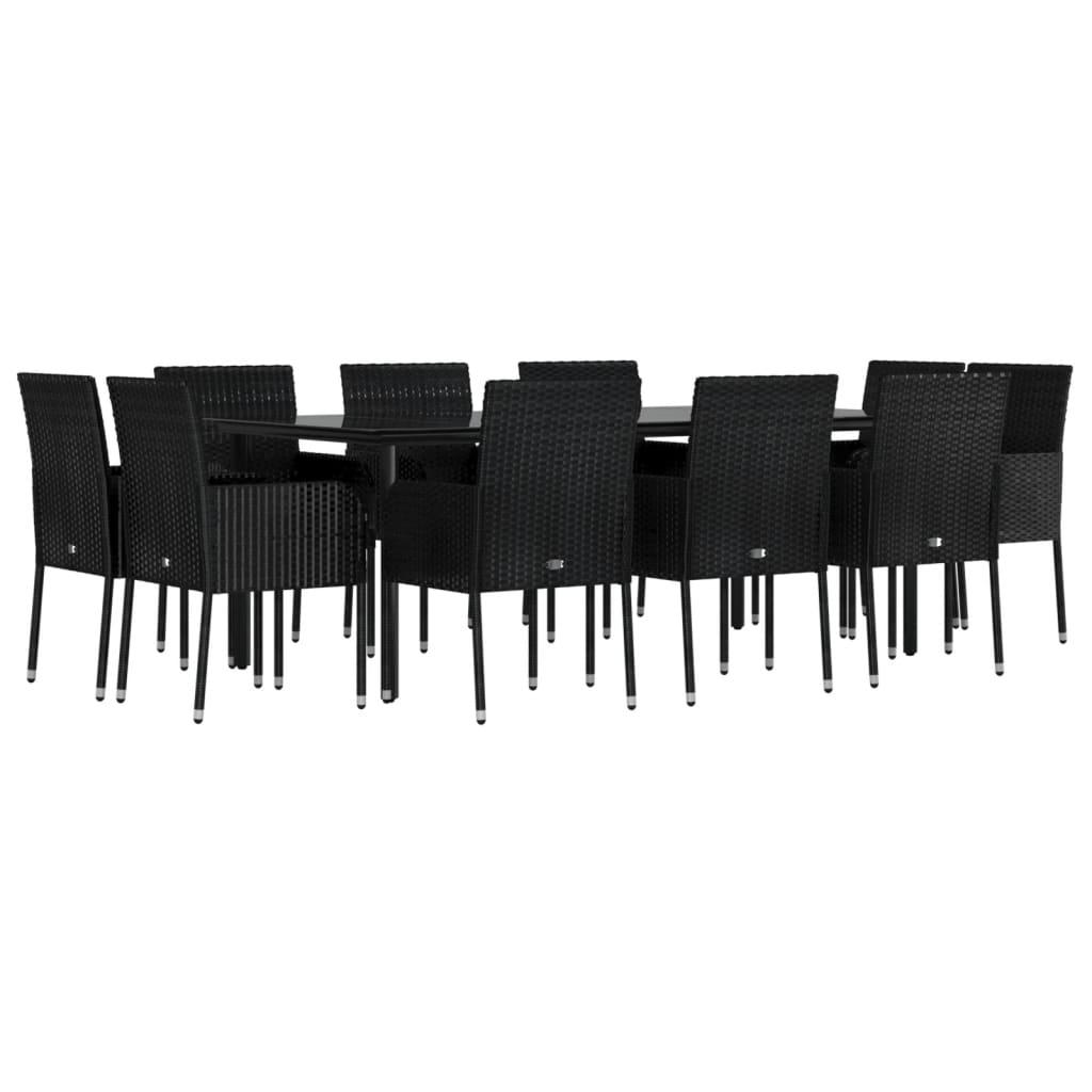 11 Piece Garden Dining Set with Cushions Black Poly Rattan