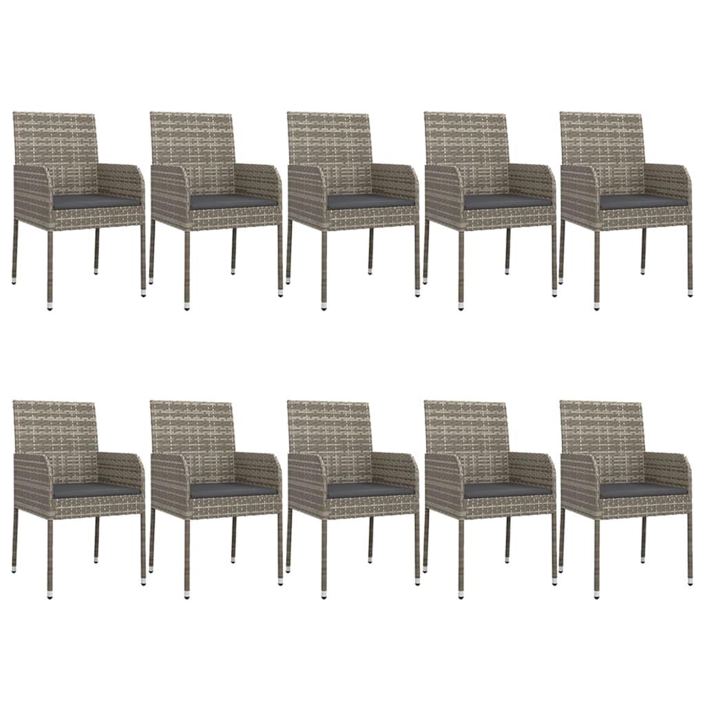 11 Piece Garden Dining Set with Cushions Black and Grey Poly Rattan