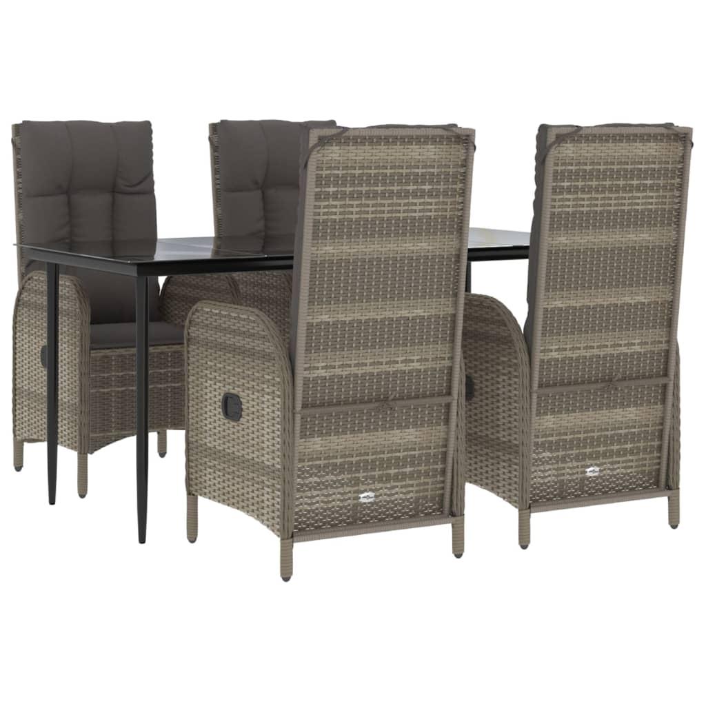 5 Piece Garden Dining Set with Cushions Black and Grey Poly Rattan