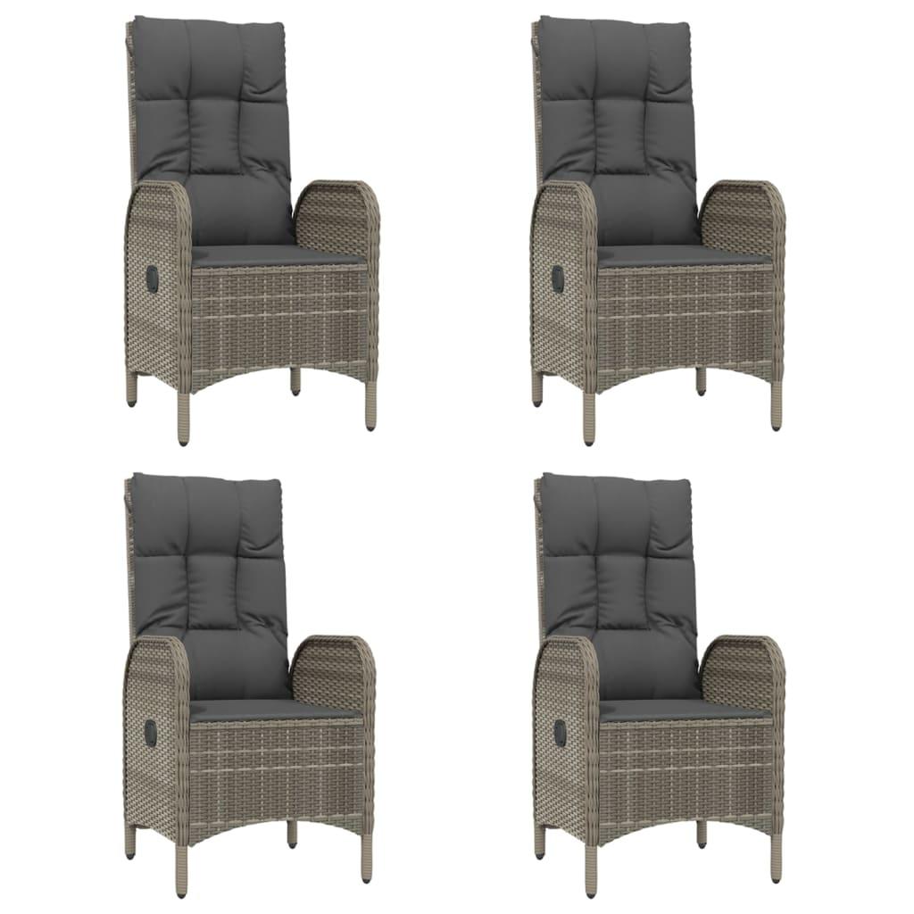 5 Piece Garden Dining Set with Cushions Black and Grey Poly Rattan