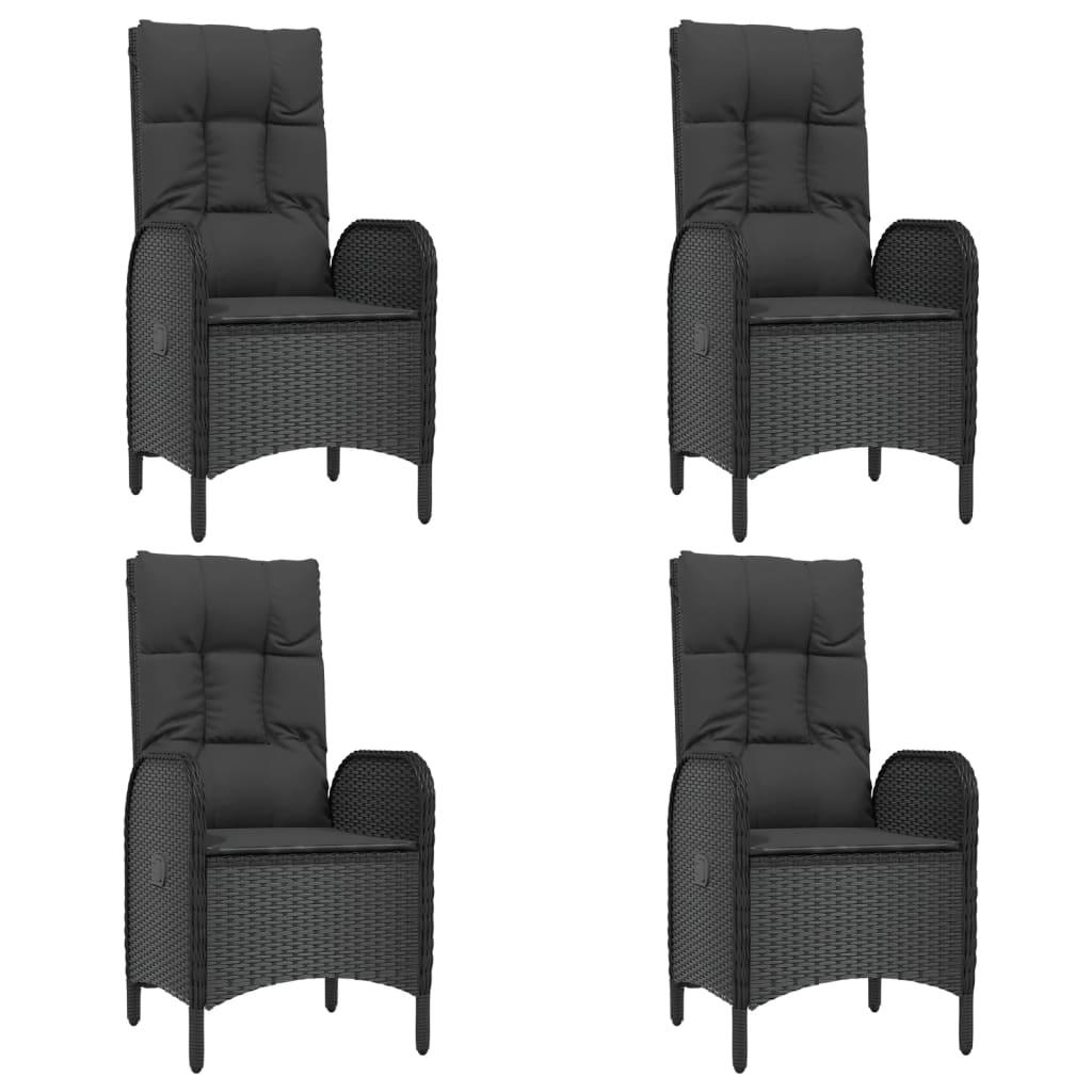 5 Piece Garden Dining Set with Cushions Black Poly Rattan