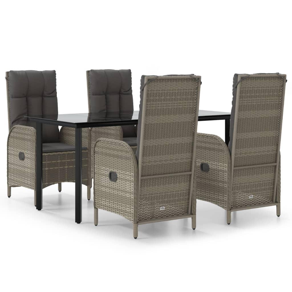 5 Piece Garden Dining Set with Cushions Black and Grey Poly Rattan