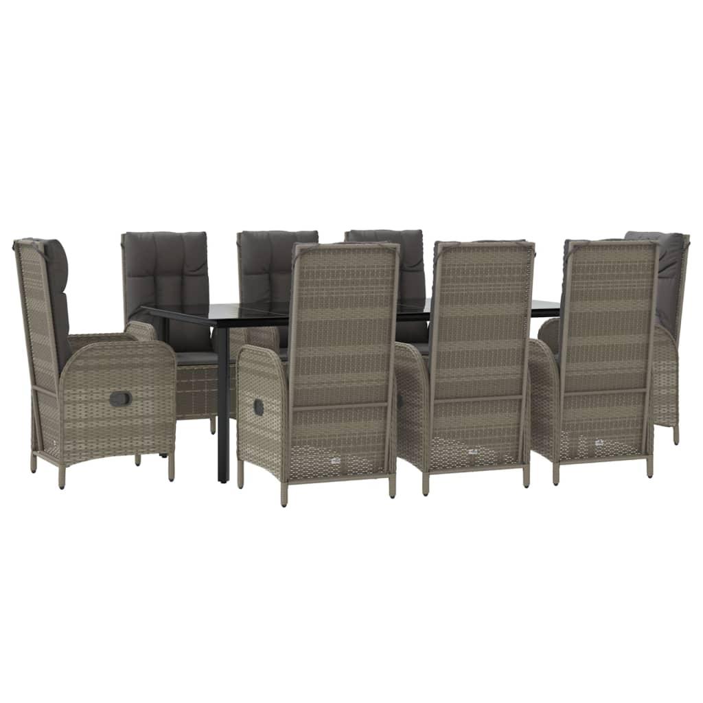 9 Piece Garden Dining Set with Cushions Black and Grey Poly Rattan