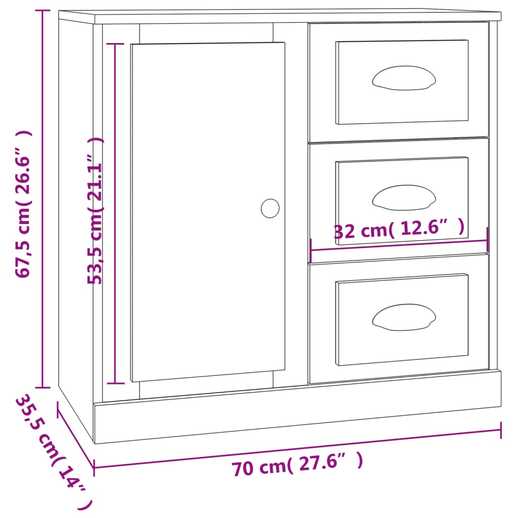 Sideboards 2 pcs White Engineered Wood