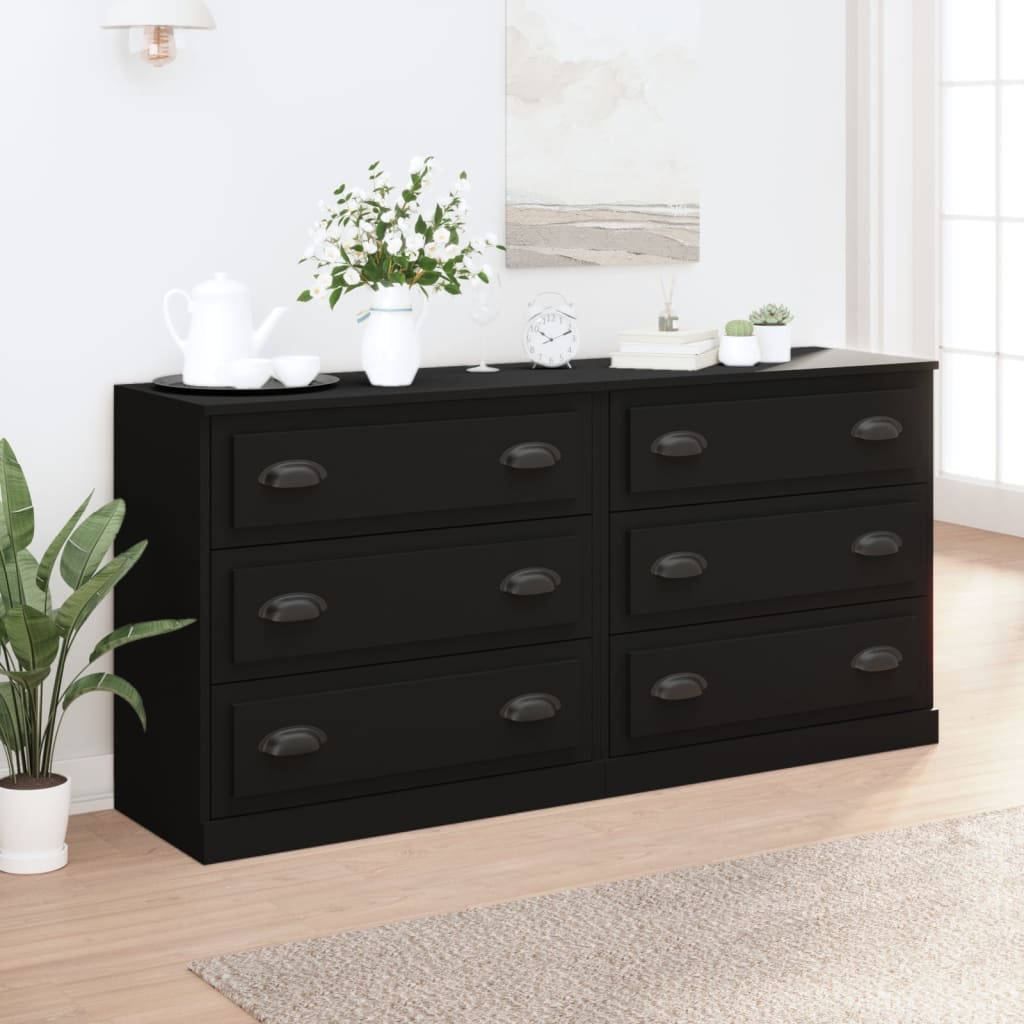 Sideboards 2 pcs Black Engineered Wood