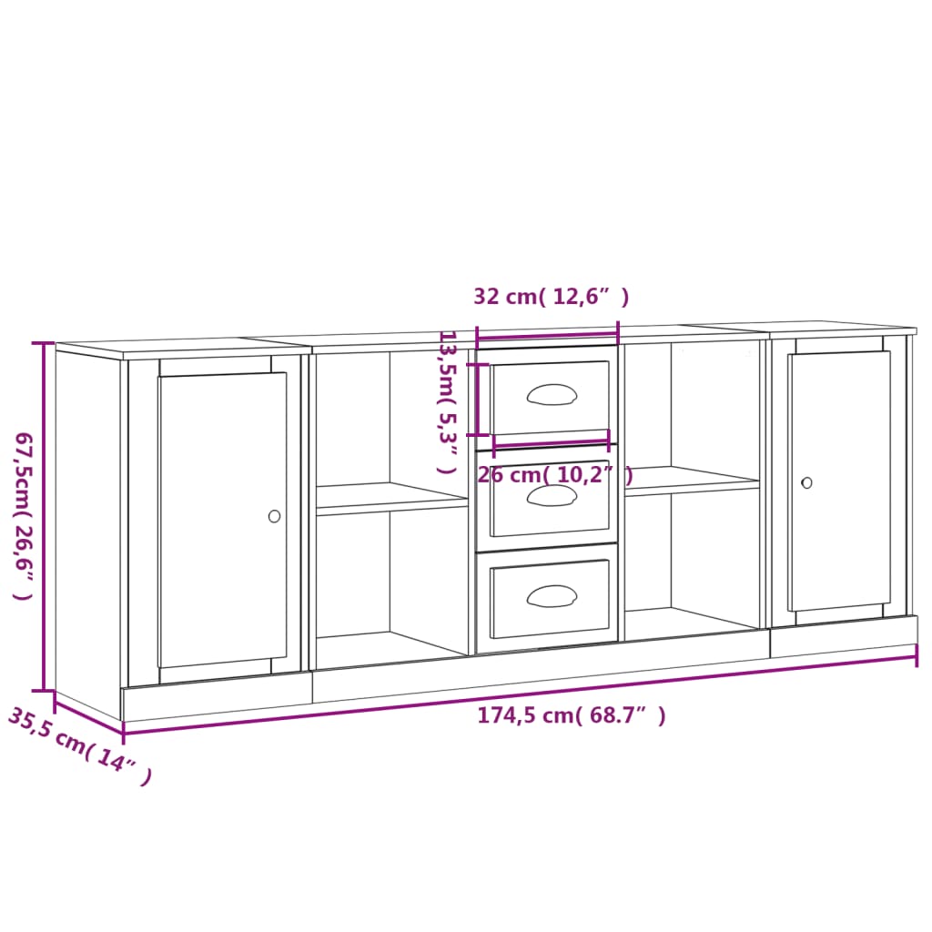 Sideboards 3 pcs White Engineered Wood