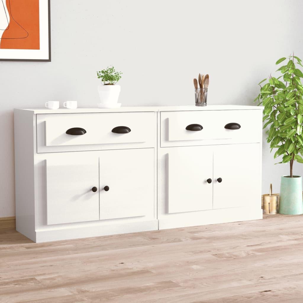 Sideboards 2 pcs High Gloss White Engineered Wood