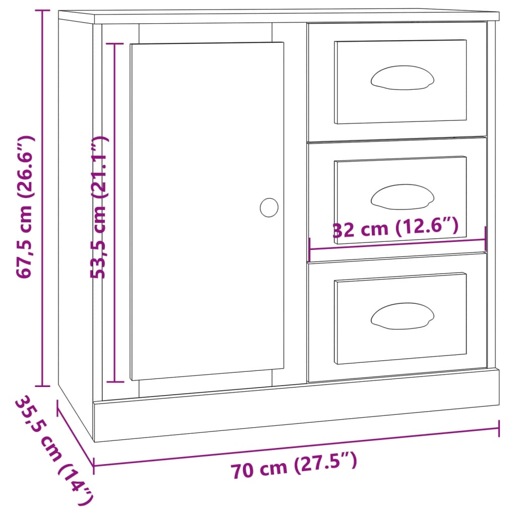 Sideboards 3 pcs White Engineered Wood