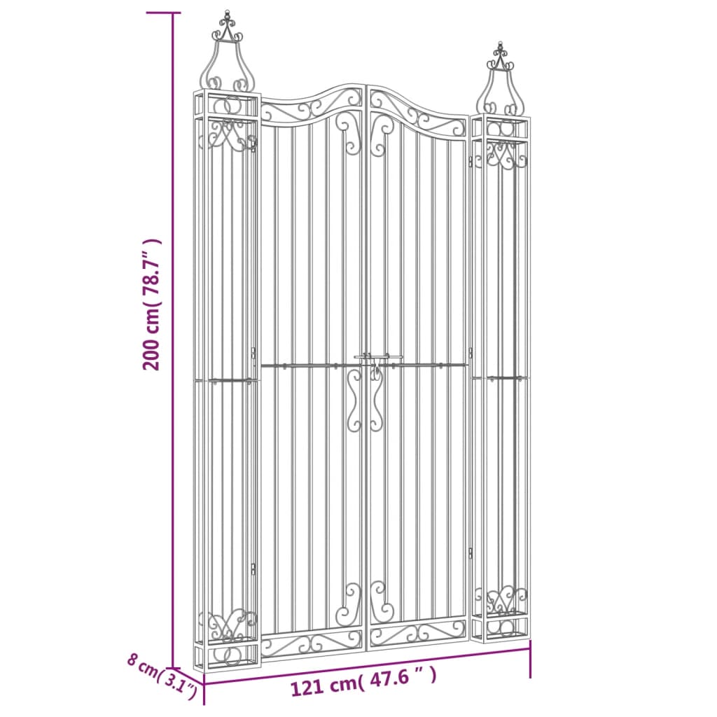 Garden Gate Black 121x8x200 cm Wrought Iron