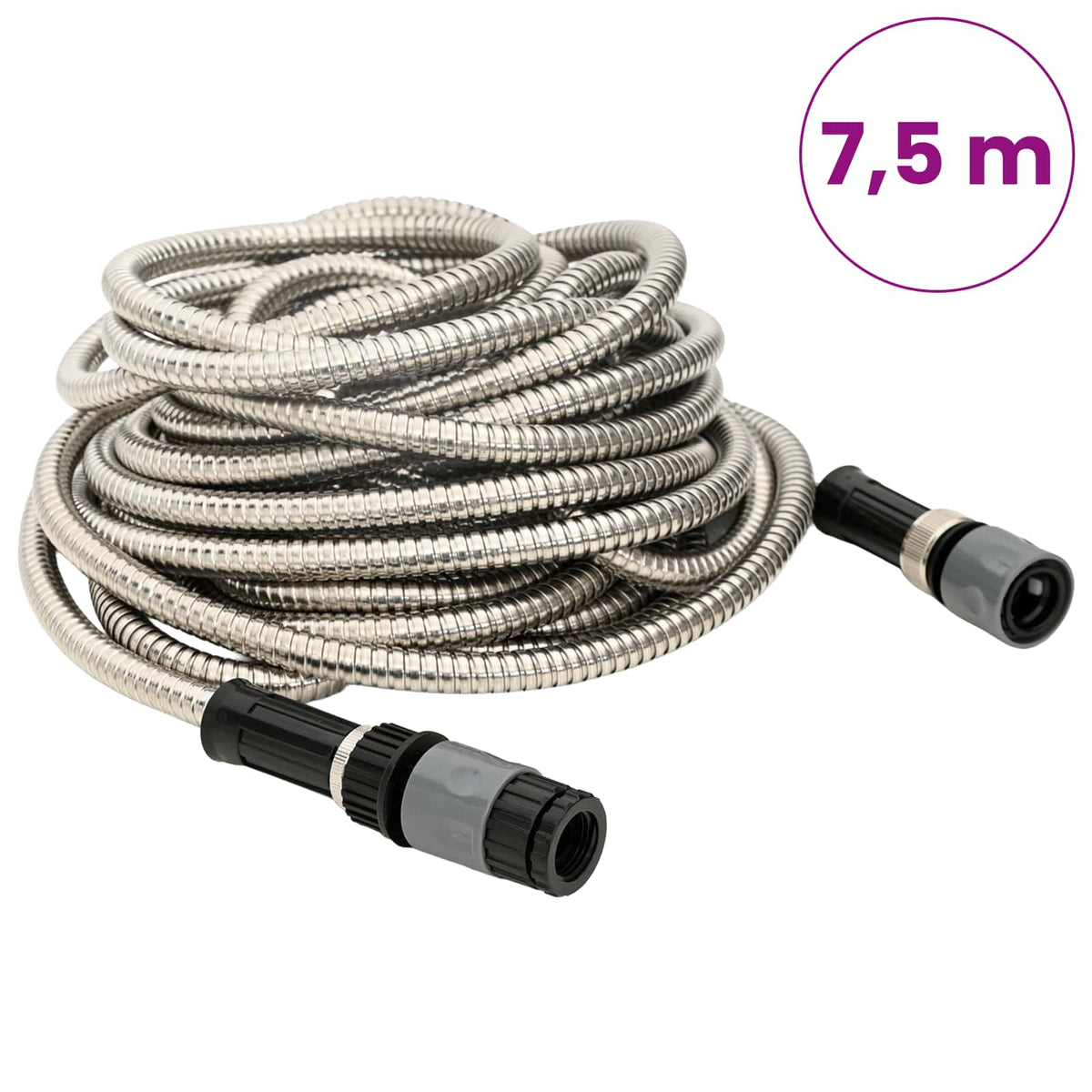 Garden Hose with Spray Nozzle Silver 0.6" 7.5 m Stainless Steel