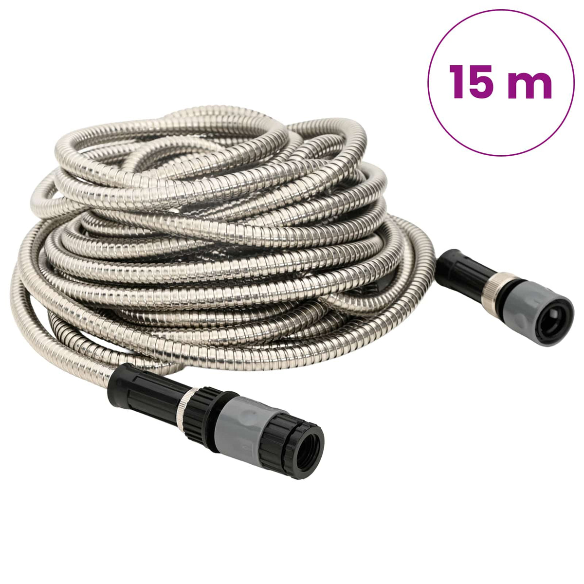 Garden Hose with Spray Nozzle Silver 0.6" 15 m Stainless Steel