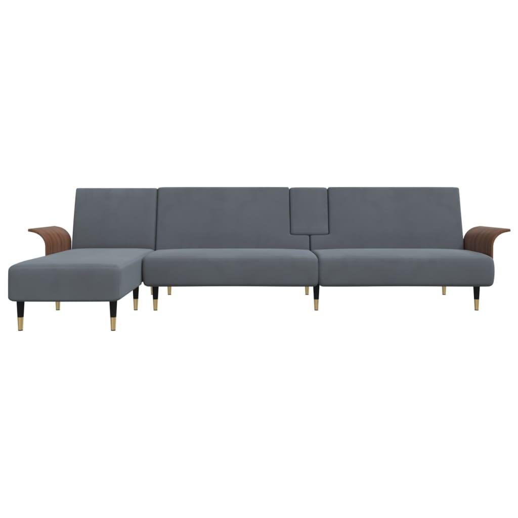L-shaped Sofa Bed Dark Grey 279x140x70 cm Velvet