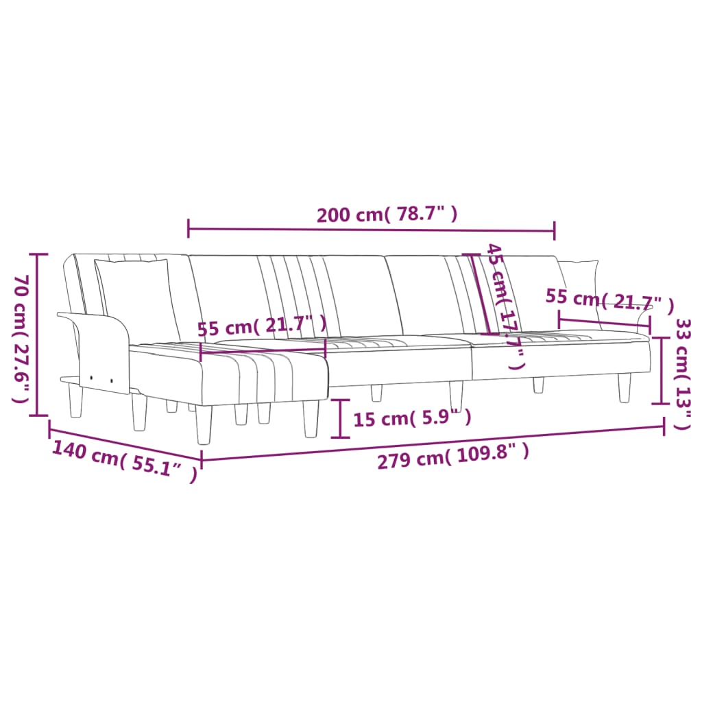 L-shaped Sofa Bed Dark Grey 279x140x70 cm Fabric