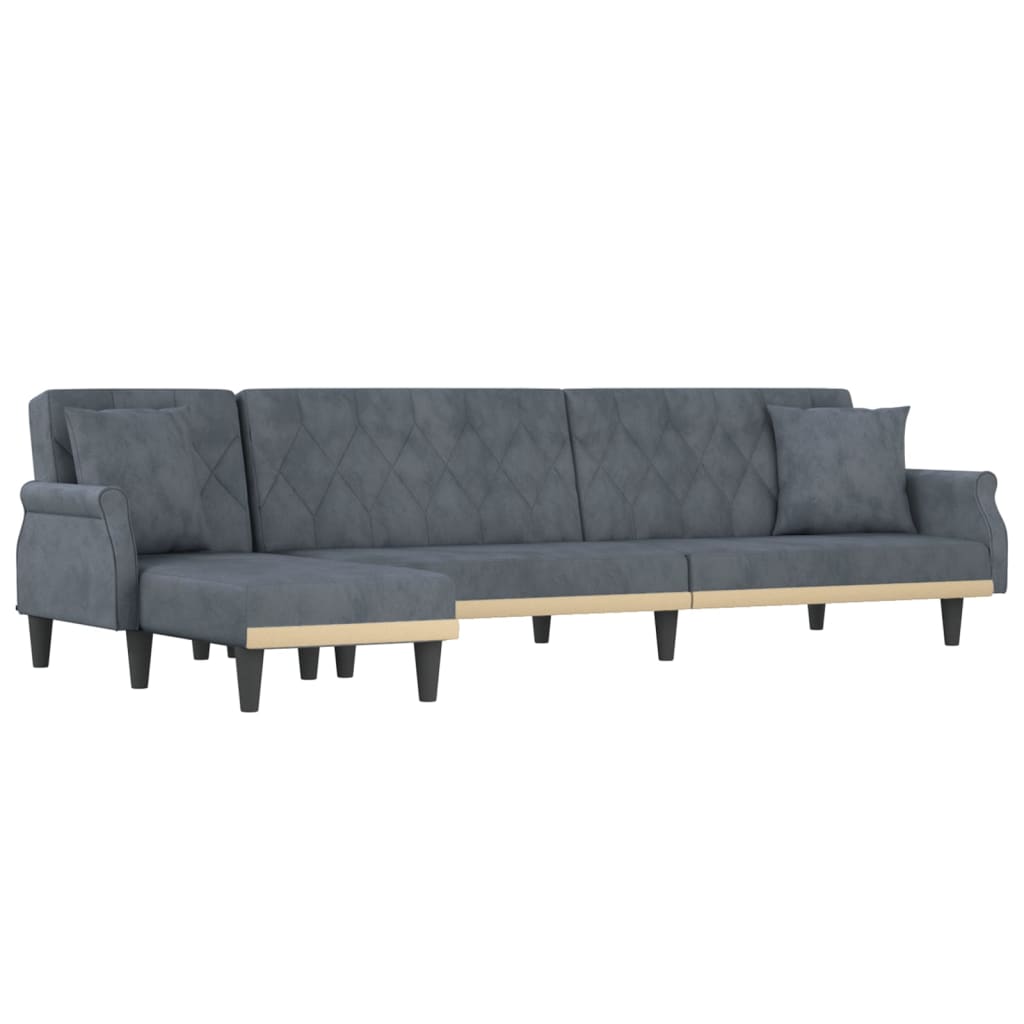 L-shaped Sofa Bed Dark Grey 271x140x70 cm Velvet