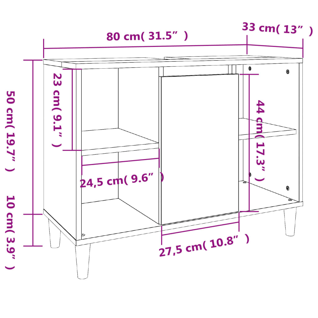 3 Piece Bathroom Furniture Set Smoked Oak Engineered Wood