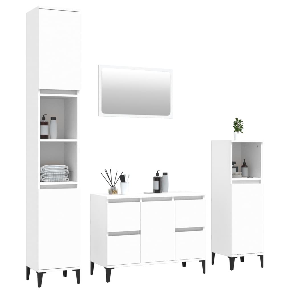 4 Piece Bathroom Furniture Set White Engineered Wood