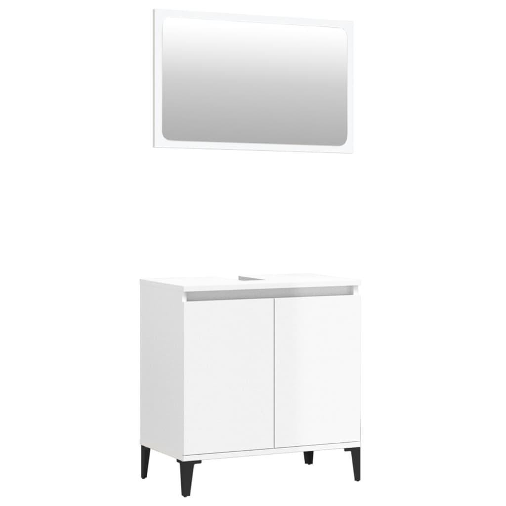 2 Piece Bathroom Furniture Set High Gloss White Engineered Wood