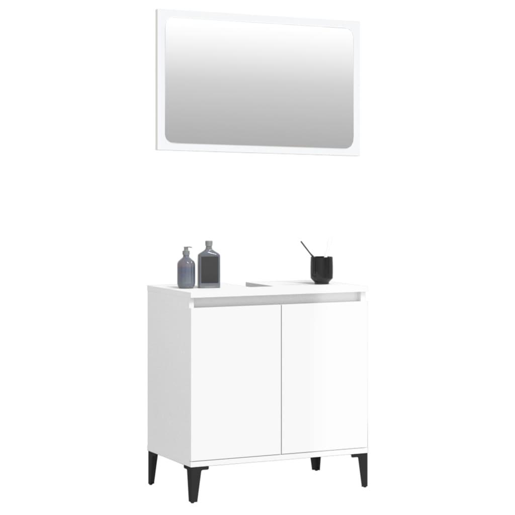 2 Piece Bathroom Furniture Set High Gloss White Engineered Wood