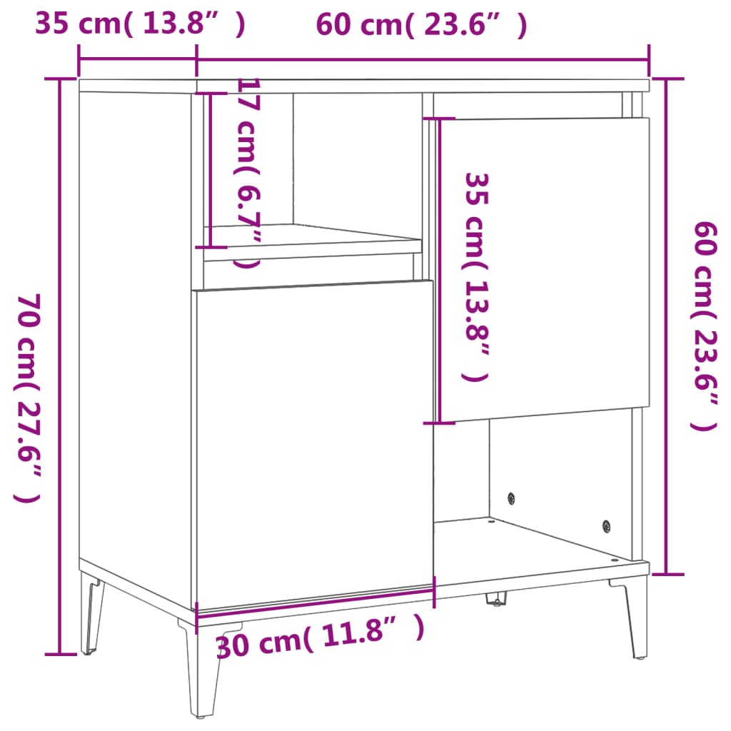 Sideboards 2 pcs White 60x35x70 cm Engineered Wood