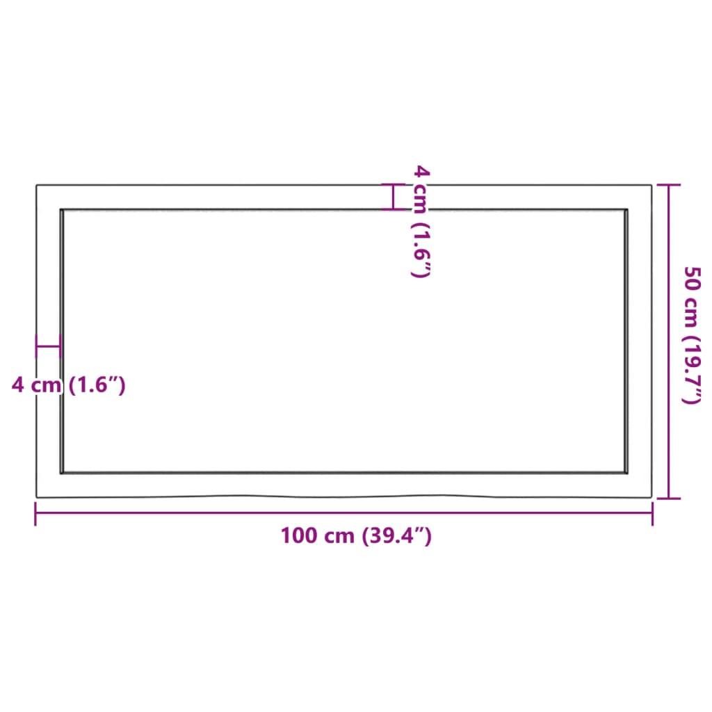 Table Top Dark Brown 100x50x6 cm Treated Solid Wood Oak