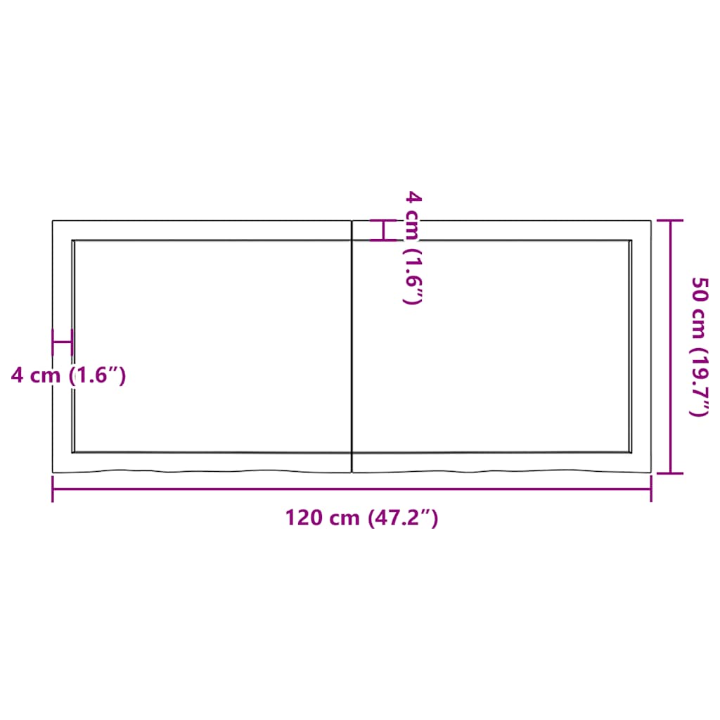 Table Top Dark Brown 120x50x4 cm Treated Solid Wood Oak